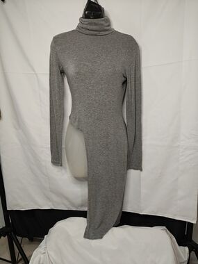 LIX Women’s Asymmetric Turtleneck Knit Dress - Gray